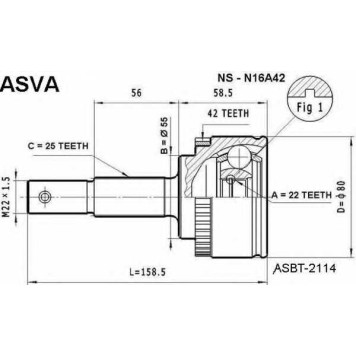 Шрус наружний 22x55x25 (ALMERA N16 GG15DE EURO) [12] <b>ASVA NSN16A42</b>