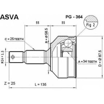 Шрус наружный 34x58.5x25 [12] <b>ASVA PG364</b>