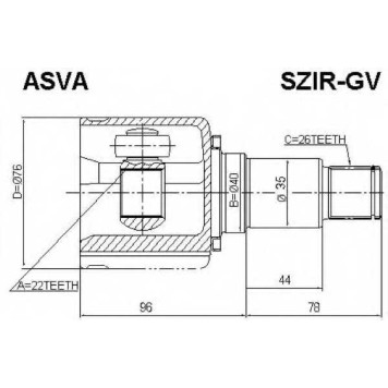 Шрус внутренний правый SUZUKI GRAND VITARA JB627 [12] <b>ASVA SZIRGV</b>