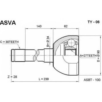 Шрус наружный 27x34x30 12 <b>ASVA TY06</b>