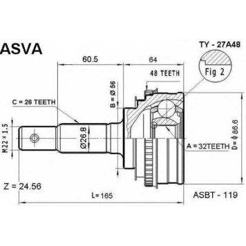 Шрус наружний 32x56x26) (гарантия 6 месяцев) [12] <b>ASVA TY27A48</b>