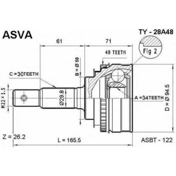 Шрус наружный 34X56X30 <b>ASVA TY28A48</b>
