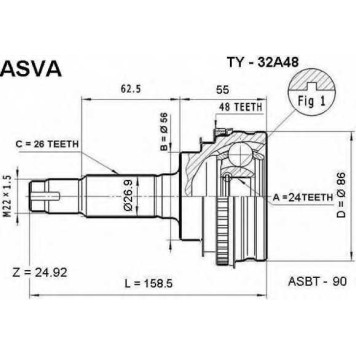 Шрус наружний 24x56x26) (гарантия 6 месяцев) <b>ASVA TY32A48</b>
