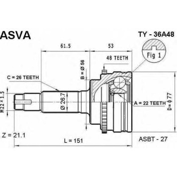 Шрус наружный 22x56x26 [12] <b>ASVA TY36A48</b>