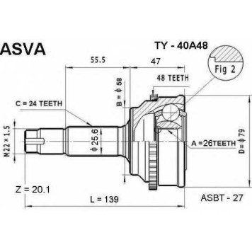 Шрус наружный 26x58x24 <b>ASVA TY40A48</b>