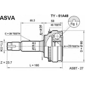 Шрус наружный 23x56x26 12 <b>ASVA TY51A48</b>