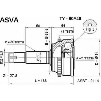 Шрус наружный 27x63.5x30 <b>ASVA TY60A48</b>