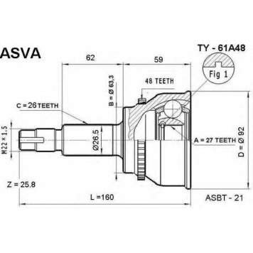 Шрус наружний 27x63,3x26 (ESTIMA PREVIA ACR30/40,ALPHARD,KLUGER) <b>ASVA TY61A48</b>