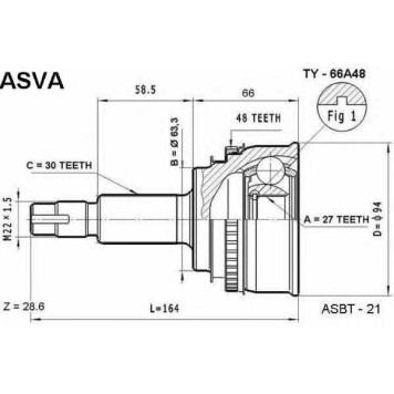 Шрус наружный 27x63.5x30 <b>ASVA TY66A48</b>