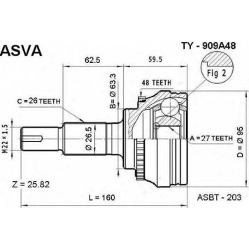 Шрус наружный 27x63.3x26 <b>ASVA TY909A48</b>