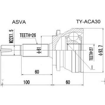 Шрус наружный 27x61x26 12 <b>ASVA TYACA30</b>