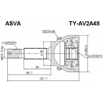 Шрус наружный 25x58x26 12 <b>ASVA TYAV2A48</b>