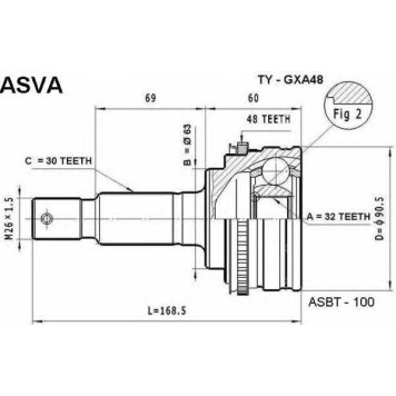 Шрус наружный задний 32x63x30 12 <b>ASVA TYGXA48</b>