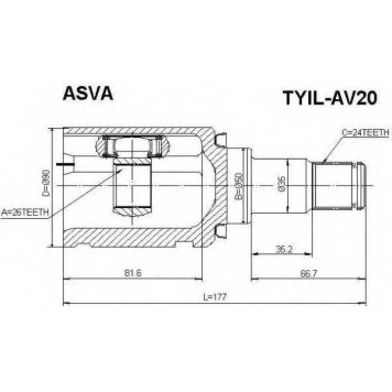 Шрус внутренний левый 26x50x24 <b>ASVA TYILAV20</b>