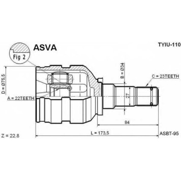 Шрус внутренний 22x34x23 (TOYOTA : AVENSIS 220 (1997-2000) COROLLA 110) [12] <b>ASVA TYIU110</b>