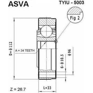 Шрус внутренний 34X112 TOYOTA CAMRY V6 92-96 12 [12] <b>ASVA TYIU5003</b>