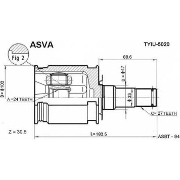 Шрус внутренний 24x47x27 TOYOTA LC PRADO 90 <b>ASVA TYIU5020</b>