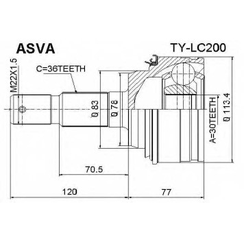 Шрус наружный 30x78x36 (10216022060313000516910, китай) 12 <b>ASVA TYLC200</b>