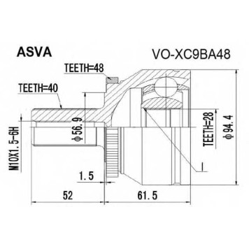 Шрус передний 30x57.5x40 <b>ASVA VOXC9BA48</b>