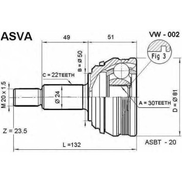 Снят с производства шрус внешний <b>ASVA VW-002</b>