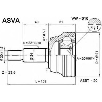 Шрус внешний <b>ASVA VW-010</b>