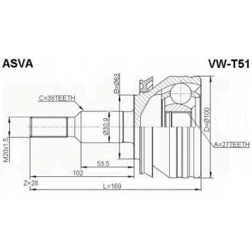 Шрус наружный 27x63x38 12 <b>ASVA VWT51</b>