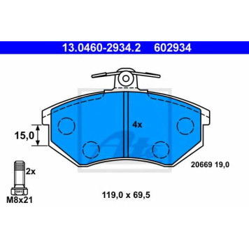 Колодки тормозные дисковые для AUDI 100, 200, 80, 90, A4, CABRIOLET, COUPE, QUATTRO <b>ATE 13.0460-2934.2 / 602934</b>