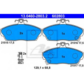 Колодки тормозные дисковые для HONDA CIVIC(EJ, EK, EM2, EP, ES, EU, EV, MA, MB, MC), CONCERTO(HW, HWW, MA) <b>ATE 13.0460-2803.2 / 602803</b>
