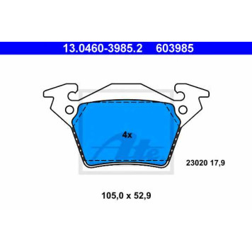 Колодки тормозные дисковые для MERCEDES V(638/2), VITO(638) <b>ATE 13.0460-3985.2 / 603985</b>
