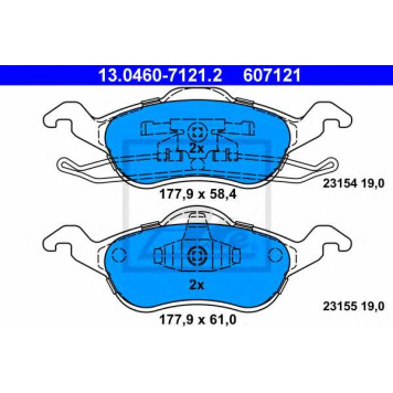 Колодки тормозные дисковые для FORD FOCUS(DAW,DBW,DFW,DNW) <b>ATE 13.0460-7121.2 / 607121</b>