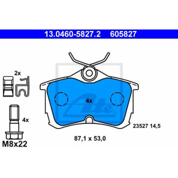 Колодки тормозные дисковые для HONDA ACCORD(CG,CH,CK,CL,CM) <b>ATE 13.0460-5827.2 / 605827</b>