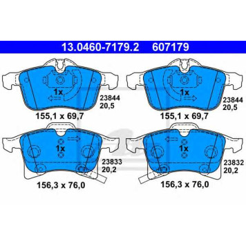 Колодки тормозные дисковые для OPEL ADAM, ASTRA(L08, L35, L48, L67, L69, L70), COMBO(71#), CORSA(F08, F68, W5L), MERIVA, ZAFIRA(A05) <b>ATE 13.0460-7179.2 / 607179</b>