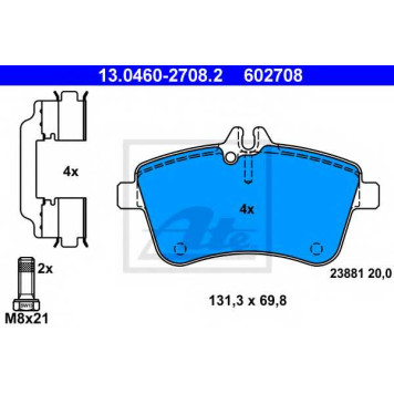 Колодки тормозные дисковые для MERCEDES A(W169), B(W245) <b>ATE 13.0460-2708.2 / 602708</b>