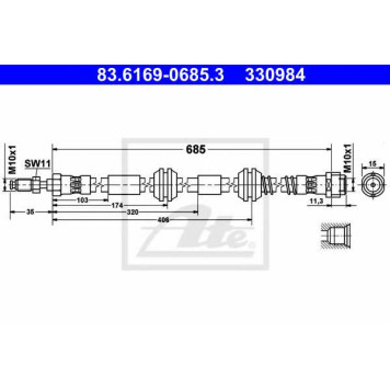 Тормозной шланг ATE 330984 / 83.6169-0685.3