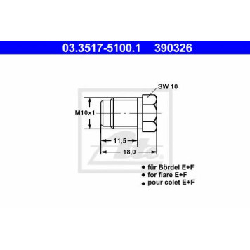 Резьбовая пробка, главный тормозной цилиндр ATE 390326 / 03.3517-5100.1