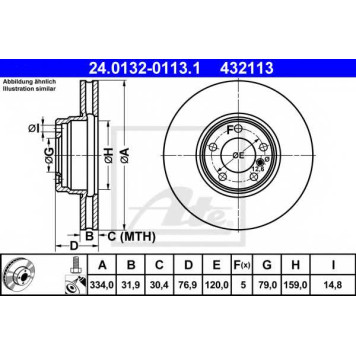 Тормозной диск ATE 432113 / 24.0132-0113.1