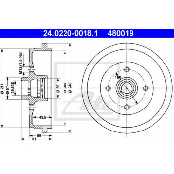 Тормозной барабан ATE 480019 / 24.0220-0018.1