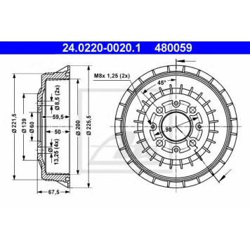 Тормозной барабан ATE 480059 / 24.0220-0020.1