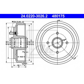 Тормозной барабан ATE 480175 / 24.0220-3026.2