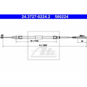 Трос стояночной тормозной системы ATE 580224 / 24.3727-0224.2