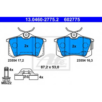 Колодки тормозные дисковые для CITROEN C4(B7), DS4 <b>ATE 13.0460-2775.2 / 602775</b>