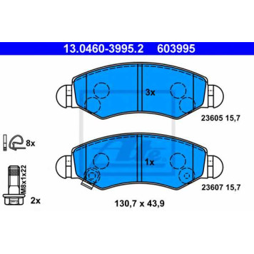 Колодки тормозные дисковые для OPEL AGILA(A) / SUBARU JUSTY(G3X) / SUZUKI IGNIS, WAGON R, WAGON R+(MM) <b>ATE 13.0460-3995.2 / 603995</b>