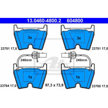 Колодки тормозные дисковые для VW PHAETON(3D#) <b>ATE 13.0460-4800.2 / 604800</b>