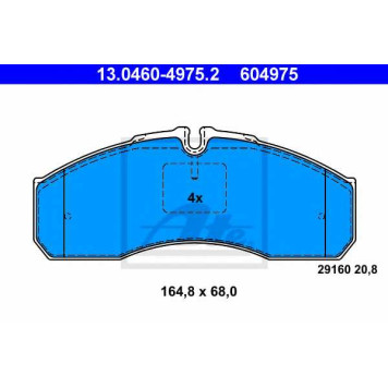 Колодки тормозные дисковые для MERCEDES SPRINTER(905) <b>ATE 13.0460-4975.2 / 604975</b>