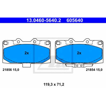 Колодки тормозные дисковые для SUBARU IMPREZA(GC,GD,GF,GG) <b>ATE 13.0460-5640.2 / 605640</b>