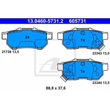 Колодки тормозные дисковые для HONDA CITY(GM), CIVIC(EJ,EK,EM1), JAZZ(GD,GE) <b>ATE 13.0460-5731.2 / 605731</b>