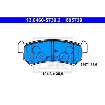 Колодки тормозные дисковые для CHEVROLET LACETTI(J200), NUBIRA / DAEWOO LACETTI(J200,KLAN), NUBIRA(KLAN) <b>ATE 13.0460-5739.2 / 605739</b>