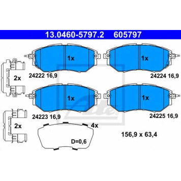 Колодки тормозные дисковые для SUBARU FORESTER(SJ), LEGACY(B13#,BL,BP), OUTBACK(BL,BM,BP,BR), TRIBECA(B9) <b>ATE 13.0460-5797.2 / 605797</b>