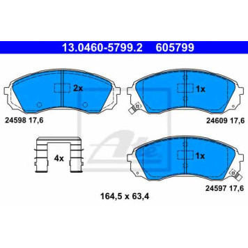 Колодки тормозные дисковые для HYUNDAI H-1 Travel(TQ), H-1(TQ) / KIA CARNIVAL / GRAND CARNIVAL(VQ) <b>ATE 13.0460-5799.2 / 605799</b>