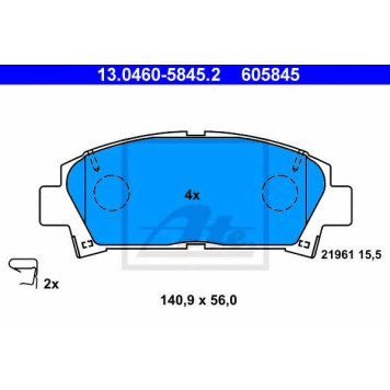 Колодки тормозные дисковые для TOYOTA AVENSIS(#T22#) <b>ATE 13.0460-5845.2 / 605845</b>